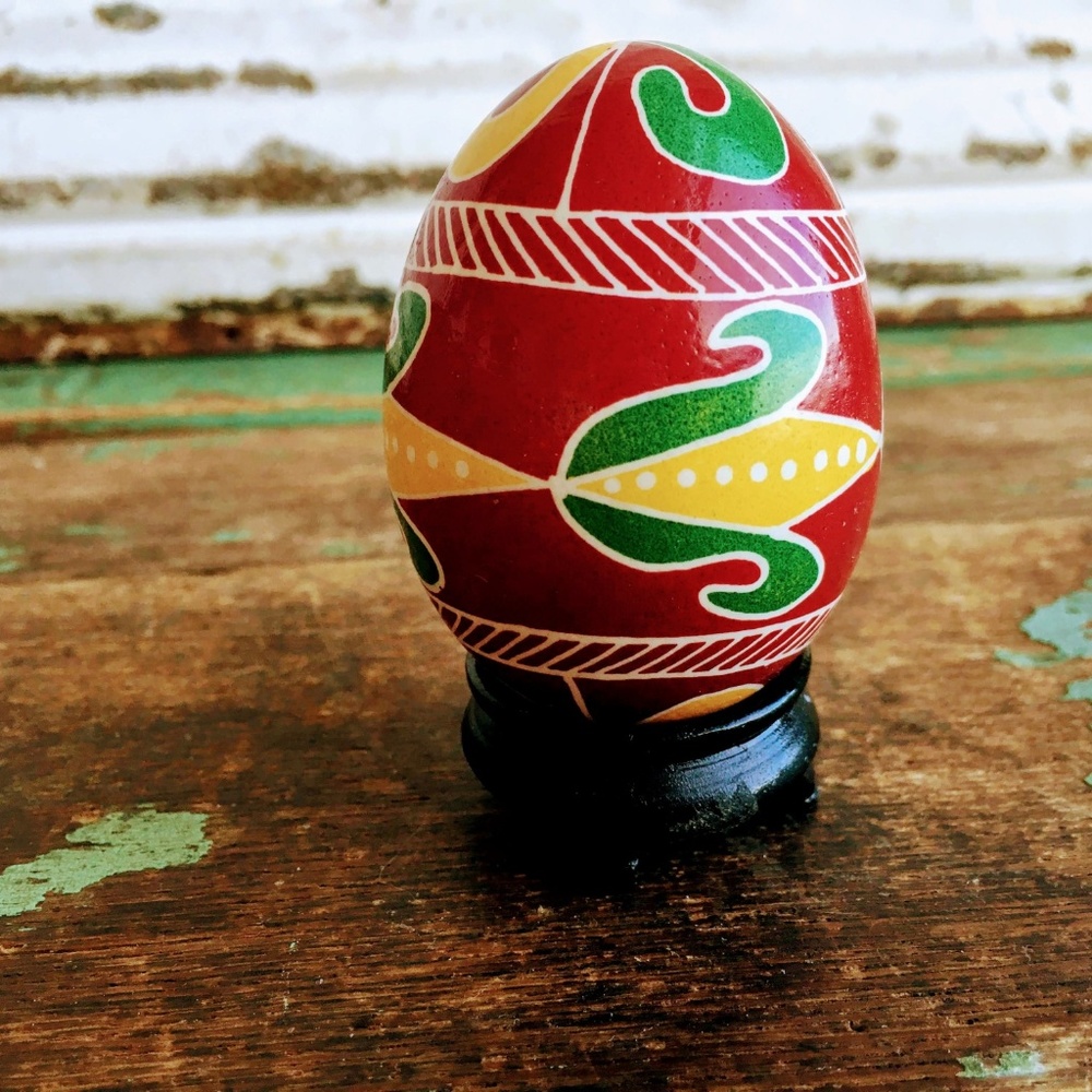 Vintage Real Hand Painted Blown Egg Abstract corn
